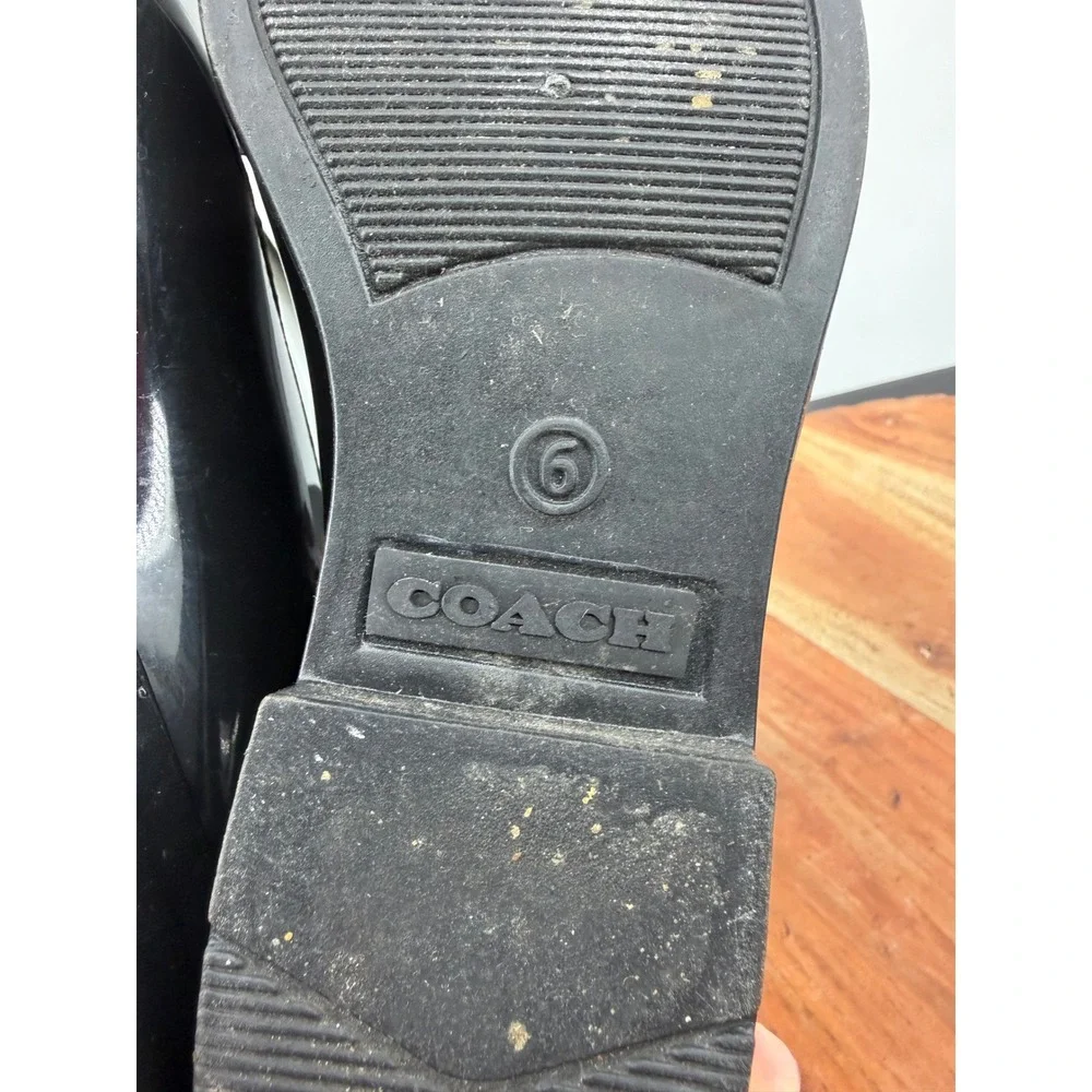 Coach Rivington Rain Boot Women 6 Black Signature Knit Sock Ankle Waterproof